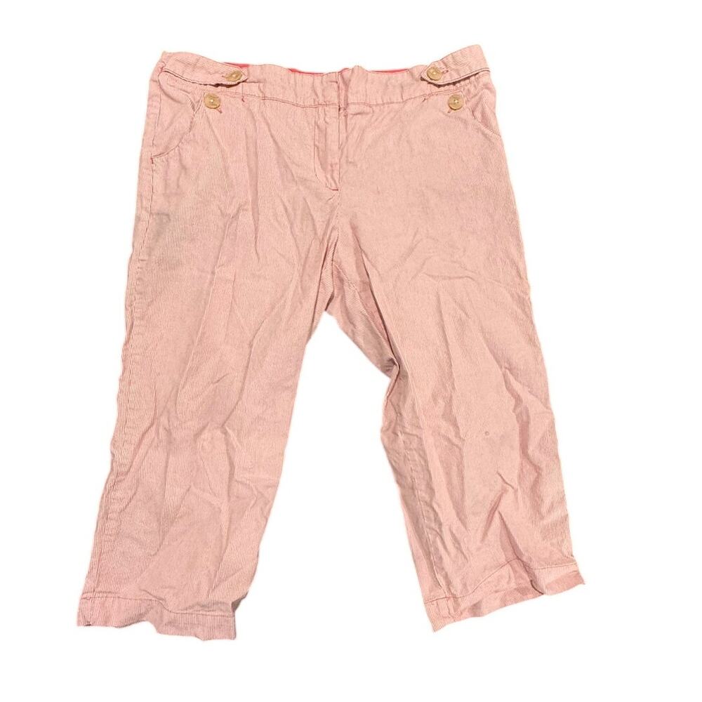 IZOD Women's Pink & White Striped Seersucker Cropped Capri Pants Size 18W